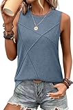 WIHOLL Spring Tops for Women 2026 Trendy Casual Tank Tops Sleeveless Cute Summer Outfits Vacation Fashion Clothing Loose Fit Resort Wear 2026 Navy S