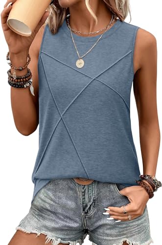 WIHOLL Spring Tops for Women 2026 Trendy Casual Tank Tops Sleeveless Cute Summer Outfits Vacation Fashion Clothing Loose Fit Resort Wear 2026 Navy S