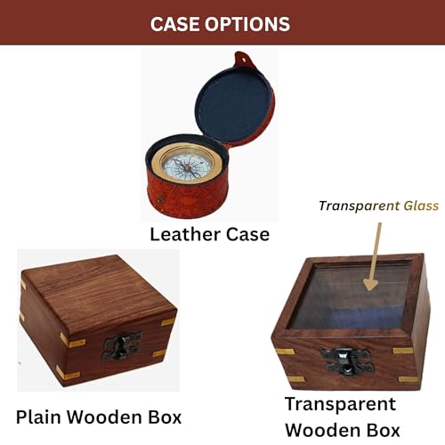 Brújula de latón antiguo con lupa y caja de madera miniatura 3