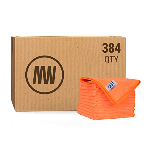 Buffâ„¢ Bulk Microfiber Cleaning Cloths Wholesale | Orange - Case: 384 Quantity | Size 12" x 12" | Premium Microfiber Towels for Cleaning Glass, Kitchens, Bathrooms, Automotive