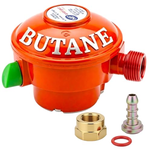 Détendeur Quick-On Butane 28 mbar – rouge ou bleu - tétine inclus - Compatible Bouteilles Antargaz, Elfi, Twiny et Malice – Raccord Rapide pour Plancha,...
