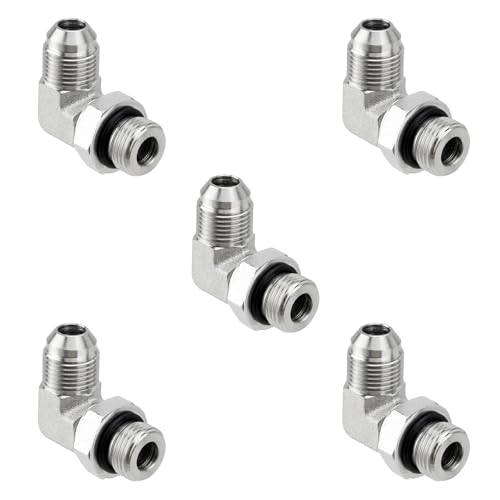 Image of 5 Pack 90 Degree Elbow Hydraulic Hose Fittings: 1 /2 inch JIC 37 Male x #8 SAE /ORB Male, Hydraulic End Connectors with Protection Cover - 6801-08-08