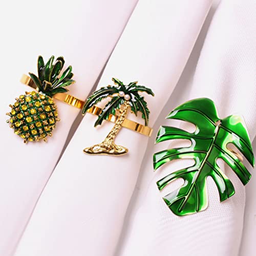 Sosoport 24 Pcs Decorative Napkin Rings Coconut Tree Pineapple Monstera Design Napkin Buckles Summer #TOP4