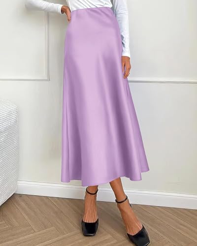 Image of BTFBM 2026 Summer Womens Skirts Silk Elegant High Waist Flowy Long Satin A-Line Midi Skirt Cocktail Wedding Party