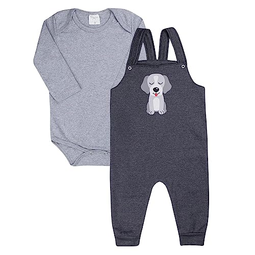 Kit Roupa de Bebe 6 Peças Jardineira e Body Manga Longa em Moletinho para Menino (M)