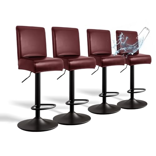 Image of PU Leather Bar Stool Covers with Backs, 4 Pack Stretch Waterproof Bar Stool Chair Covers Washable & Comfortable Barstool Covers Slipcovers with Back for Pub /Counter /Dining Room Decoration (Red)