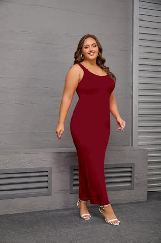 Image of YeGine Women Plus Size Sleeveless Bodycon Maxi Dresses Sexy Slim Tank Dresses