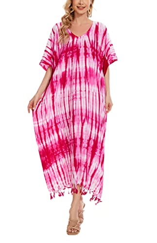 Image of Beautybatik Women Hippie Tie Dye Caftan Kaftan Loungewear Maxi Plus Size Long Dress XL to 4X