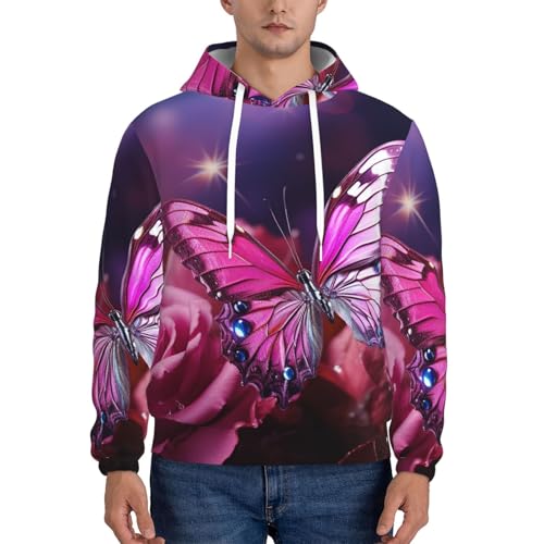 Men's Fleece Pullover Hoodie Long Sleeve Hooded butterfly Sweatshirt Casual Shirts With Pockets X-Small Black2