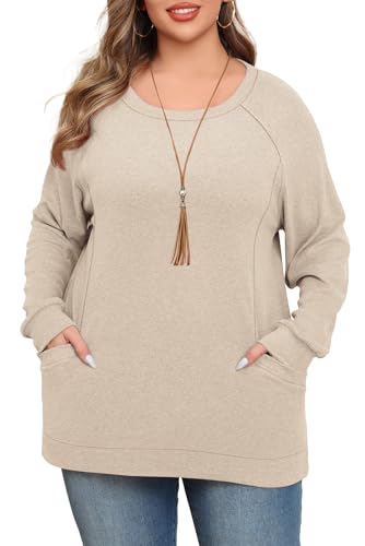 Lastshe Womens Plus Size Tops Fall Long Sleeve Shirts Dressy Casual Loose Fit Tunic Sweaters Clothes with Pockets 20252