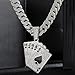 LCWLJL Playing card Hip-hop Cuban Chain, Pendant Miami Cuban Link Chain for Men, Gold/Silver Plated Diamond Necklace, Iced Out Hip Hop Necklace silver