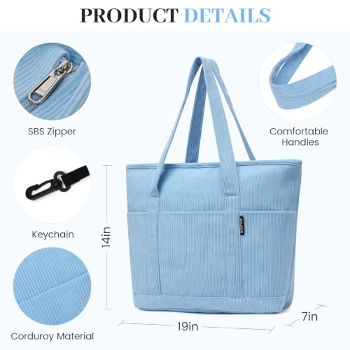 Image of Large Canvas Tote Bag for Women, Beach Bag with Zipper, Utility Tote Bag with 3 Front Pockets, Weekender Pool Bag