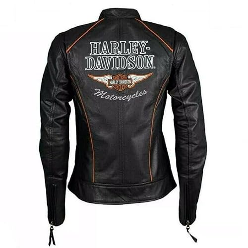 Women’s Black Leather Classic HD Motorcycle Jacket, Biker Jacket for Ladies with Side Laces2