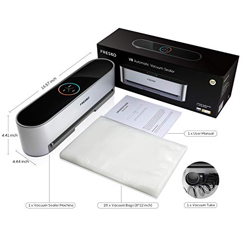 Automatic Vacuum Sealer Machine, FRESKO 5-In-1 Hands-Free Food Sealer for Food Savers, Smart Vacuum Sealer with One-Touch Operation | LED Dynamic UI | Dry & Moist Food Modes | 20 Vacuum Bags