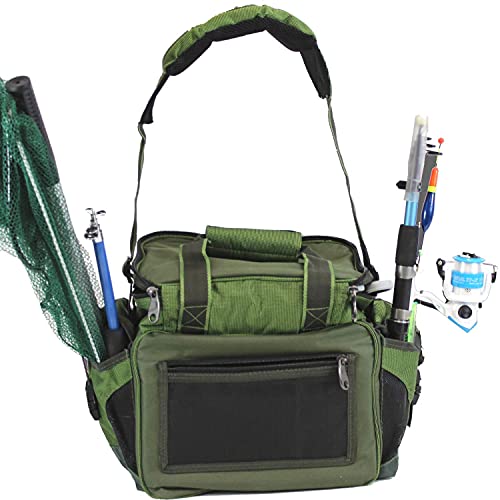 QMBasic ANGELTASCHE inkl. 4 Tackle- Boxen | Angelkoffer für Zubehör Wasser-Abweisend gepolsterte Schultergurte – Bild 7