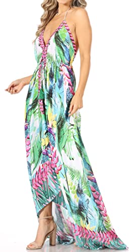 Image of Sakkas Lizi Womens Maxi High-Low Halter Handkerchief Long Dress Beach Party