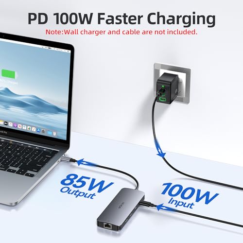 Image of USB C Docking Station 3 Monitors, MOKiN USB C Docking Station with 2 HDMI, 4K DisplayPort, 1Gbps Ethernet, 100W PD Charging, 3 USB A /C 3.0, Multiport Adapter for Dell /HP /Lenovo /Surface