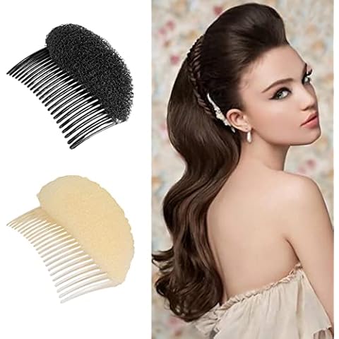 2Pcs Charming Bump It Up Volume Inserts Hair Comb, Do Beehive Hair Style Tool Hair Comb, Do Beehive Hair Base Styling Accessories for Women Lady Girl (Beige and Black) Cover