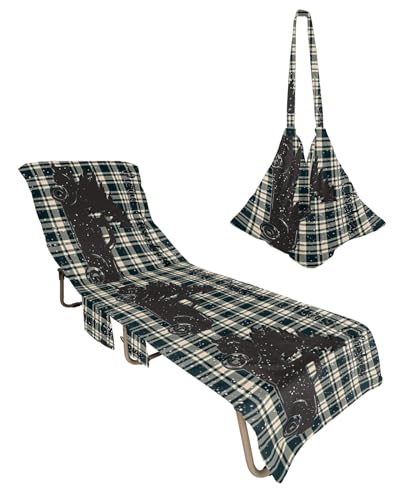 Christmas Beach Lounge Chair Towel Cover, Soft Chaise Lounge Towel with Side Pockets Patio Pool Chairs Cover for Beach/Pool Sunbathing 29x85 Xmas Tree Truck Winter Snowflake Green Plaid