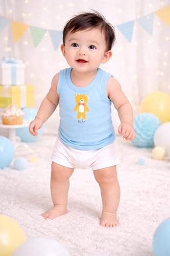 Image of Unisex Baby Vest Sleeveless Cotton Baniyan | Kid's Sando Baniyan, Kids Vest | Soft & Breathable Baby Jabla |Toddler Innerwear for Boys & Girls, Cute Animal Print | Multicolor Pack of 6