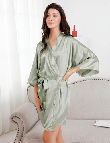 Image of EPLAZA Women Silky Satin Robe Wedding Bridal Party Bride Bridesmaid Robes Kimono Loungewear Dressing Gowns