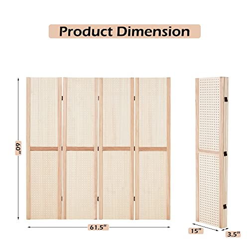 Haddockway 4 Panel Pegboard Display 5 Ft Folding Privacy Screen Wood Room Divider Portable Freestanding Display Board Wall Organizer for Craft Show, Jewelry, Retail, Cloth