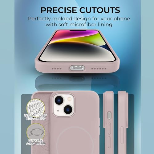 Image of iPhone 14 Silicone Magsafe Case | Shock Proof Design & Camera Protection | Premium Rubberised Apple iPhone 14 Cover (Microfiber Lining) | Magnetic Liquid Silicone - Pink