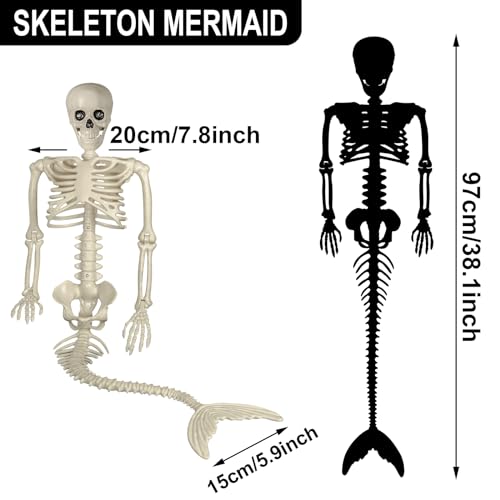 Pipilily 96,5 cm Halloween Meerjungfrau Skelett, 2 Stück Halloween Skelett Meerjungfrau mit beweglichen Gelenken und Softtail für Halloween… – Ansicht 4