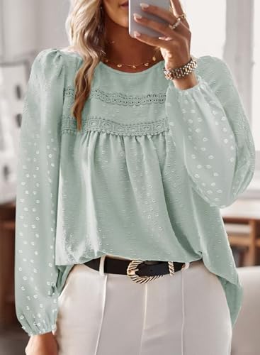 Image of Falechay Womens Tops Flowy Boho Dressy Casual Lace Cute Long Sleeve Shirts