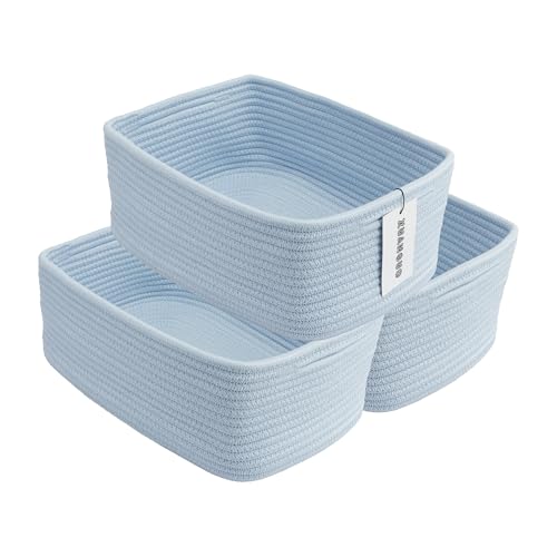 Image of XUANGUO Small Woven Storage Baskets 13“X9”X5“ Decorative Rope Bins for Organizing Shelves, Closets, and Toys, Empty Gift Baskets, Cute Organizer Basket for Home and Office (blue, Large)