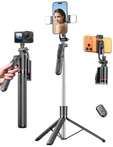 170cm Handy Stativ mit 2 Licht, Selfie Stick mit Fernbedienung, 360° Drehbarer Handystativhalter, Stativ für Smartphone/iPhone/Android/Samsung/Sportkamera, Tripod für Travel, Abnehmbarer Handyhalter 1
