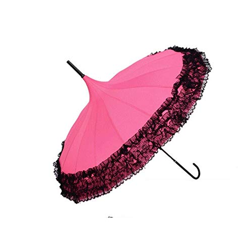 HYFJP ストレートバー半自動ロングハンドルフック雨ギアレディーサンシェードUnbrellasのためにレースパゴダ傘 耐風 (Color : Rose, Size : 1)