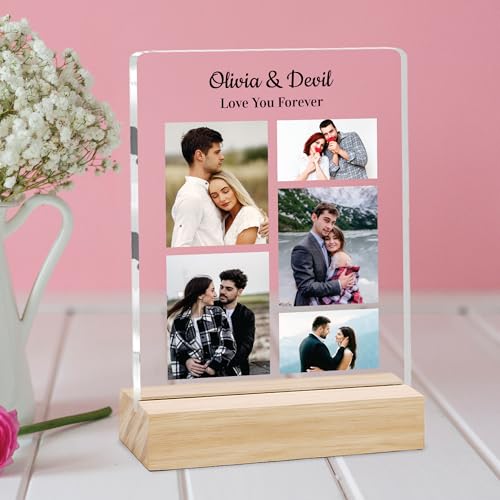 Image of Giftplease Customized Photo Frame with Wooden Stand | Transparent | Personalized Couple Picture Frame Gift for Girlfriend, Boyfriend, Husband, Wife |Anniversary, Wedding, Valentine s Day C 01