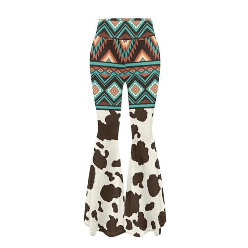 Srengjodk Cow Print Bell Bottoms Women,Aztec Pants,Tribal Pants for Women,Aztec