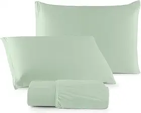Jogo de Lençol Malha 100% Algodão com Elástico 2 e 3 Peças Liso (Verde Menta, Queen)