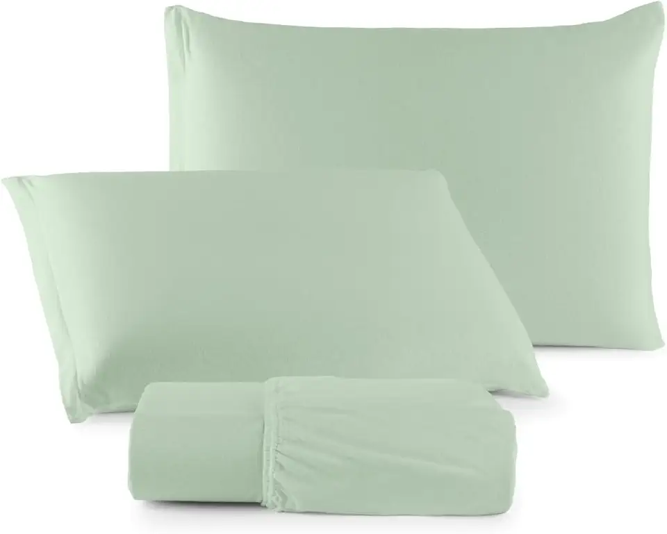 Jogo de Lençol Malha 100% Algodão com Elástico 2 e 3 Peças Liso (Verde Menta, Queen)