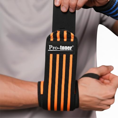 Image of Pro-toner Multipurpose Wrist Support Strap, Adjustable Weightlifting Wrist Wrap for Gym Training (Black Orange)