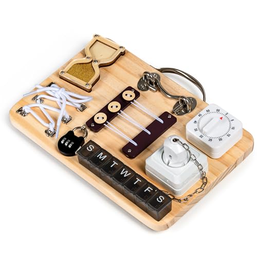 Image of Assistex Wooden Fidget Busy Board for Dementia Patients - Memory Care Activities for Seniors, Fidget Board for Adults with Dementia, Elderly Sensory Toys for Anxiety Relief