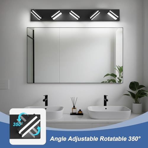 Image of Modern LED Small Black Acrylic Bathroom Lights Fixtures 5-Light