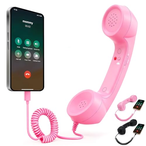 Retro Phone Handset for iPhone & Android,Retro Type-C Handset Phone （Pink