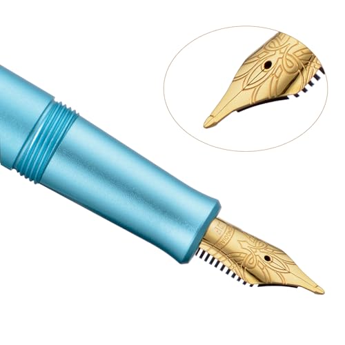 Image of HONG DIAN M2 Black Forest Mini Fountain Pen with Long Blade Tip and Slim Shape Aluminium Short Pocket Travel Pen (Lake Blue)