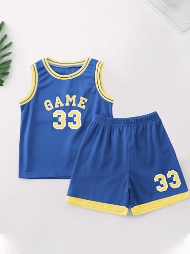 Image of 2 or 6 Piece Kids Boys Basketball Jersey Set Youth Letters Printed Lightweight Basketball Tank Top and Track Shorts
