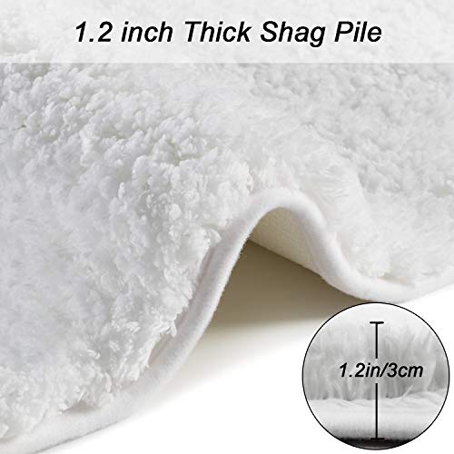 Seavish Luxury White Bath Rug, 2Ft Shaggy Round Bathroom Rug,Non Slip Efficient Water Absorbent Machine Washable Tufted Circle Bath Mat Microfiber Soft Thick Plush Circular Rug Floor Carpet #TOP2