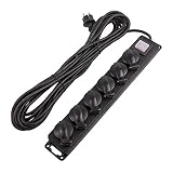 Base múltiple con 6 enchufes y 10 metros de cable flexible, diseñado con protección infantil e interruptor de luz