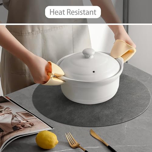 Image of UnivoColors Placemats Round Faux Leather Placemats Set of 8-Waterproof-Wipe Clean-Heat Resistant-Anti Slip Dining Table Place Mats,Suitable for Indoor & Outdoor Use,15 inch.Retro Dark Gray