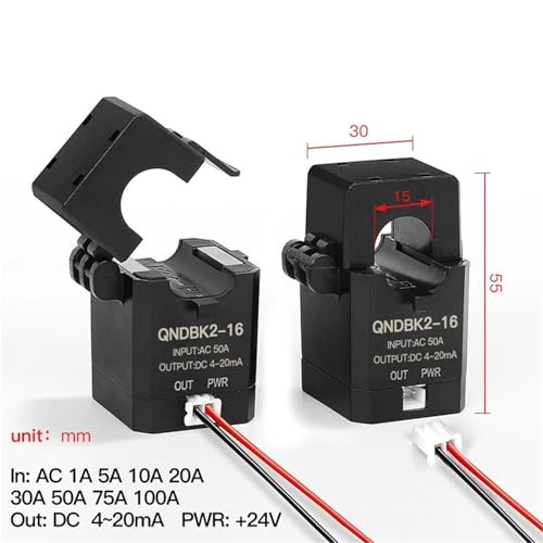 Transmisor de corriente 4-20mA QNDBK2-16 y sensor transductor para corriente alterna 100A 3