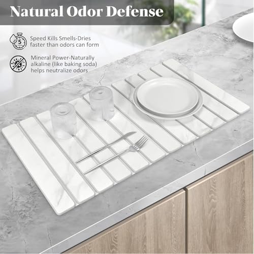 Large Stone Dish Drying Mats for Kitchen Counter, 28"(L)×16"(W) Marble-Pattern, Fast Drying Collapsible Dish Drying Mat, Eco-Friendly Absorbent Diatomaceous Earth Mats for Match Countertop by tdcokhe - Image 3