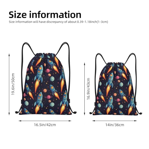 Drawstring Backpack - Cartoon Space Rocket Print Sports Gym Sackpack String Bag For Women Men, Lightweight Draw String Back Bag For Workout Travel2