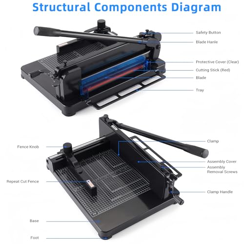Image of ISDIR Heavy Duty Guillotine Paper Cutter, 12 inch A4 Stack Paper Trimmer, Cuts Up to 400 Sheets, All-Steel Base with Safety Lock, Professional Paper Cutter for Office, School & Print Shop
