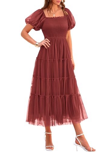 PRETTYGARDEN Women's Smocked Midi Tulle Dress...